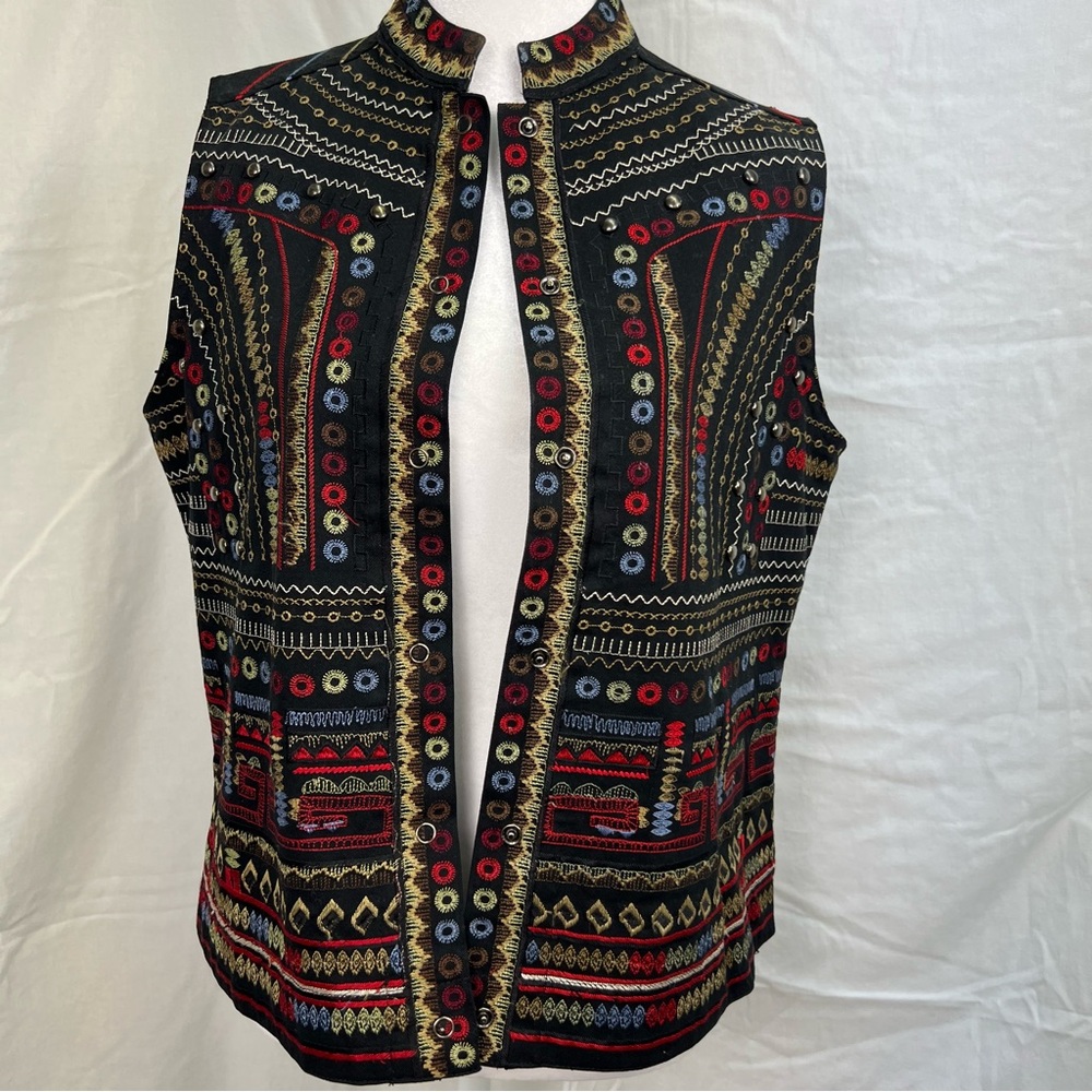 Chico’s embroidered boho style vest with snap-up 
front. - Picture 2 of 10
